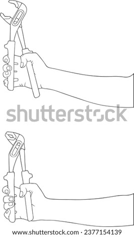 Illustration of hands holding water pump pliers isolated on white