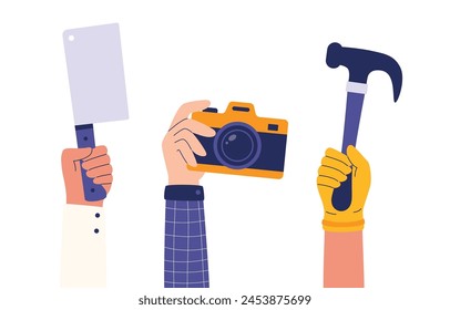 Illustration hands holding work tools vector design