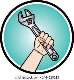 Illustration Hands Holding Wrench Stock Vector (Royalty Free ...