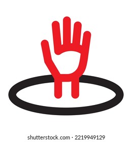 Illustration of hands up from the hole. Interaction gestures to wave, seek help.