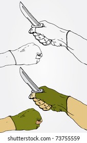 Ilustración de manos con cuchillo como en juegos de PC