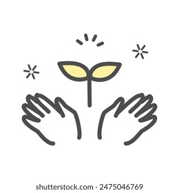 Illustration of hands and leaves