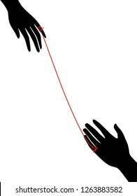 Illustration of Hands with the Little Fingers Connected with a Red String