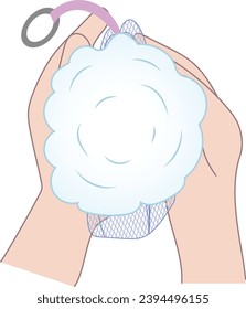 Illustration of hands making foam with a facial cleansing net