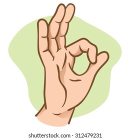 Illustration of hands making an okay sign, caucasian. Ideal for catalogs, informative and institutional material