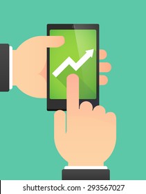 Illustration of the hands of a man using a phone showing a graph