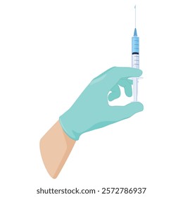 Illustration of hands of medical staff preparing syringe for vaccination in clinical setting, paying special attention to safety and hygiene measures.