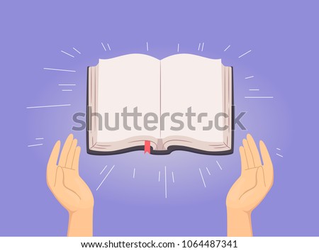 Illustration of Hands with an Open Blank Bible Shining