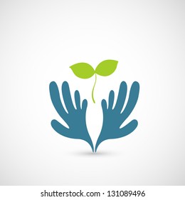 illustration of Hands and plant