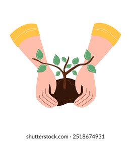 Guardar Ilustración de manos plantando árboles. Concepto de acción de conservación a los bosques
Información ambiental, conciencia ambiental para el concepto ecológico, protección del medio ambiente