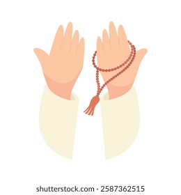 Illustration of hands praying. Vector of hands holding prayer beads. culture of prayer in Islam