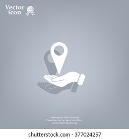 Illustration of hands protecting or giving a map mark