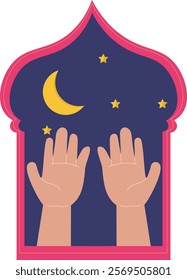 Illustration of Hands Raised Under Moon and Stars
