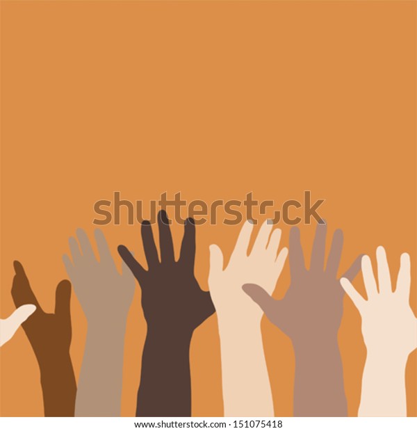 手を挙げ ボランティア 多民族性 平等 人種 社会問題を表現するイラスト 色は簡単に変更できます 水平にシームレス のベクター画像素材 ロイヤリティフリー