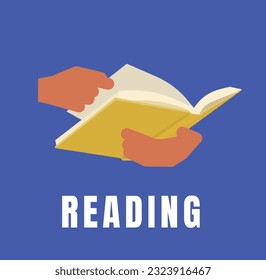 The illustration of hands reading a book.