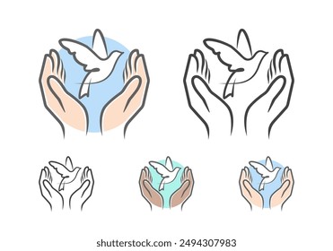 An illustration of hands releasing a dove, depicted in line art style. This logo can be used for organizations, events, and businesses promoting peace, freedom, and unity.






