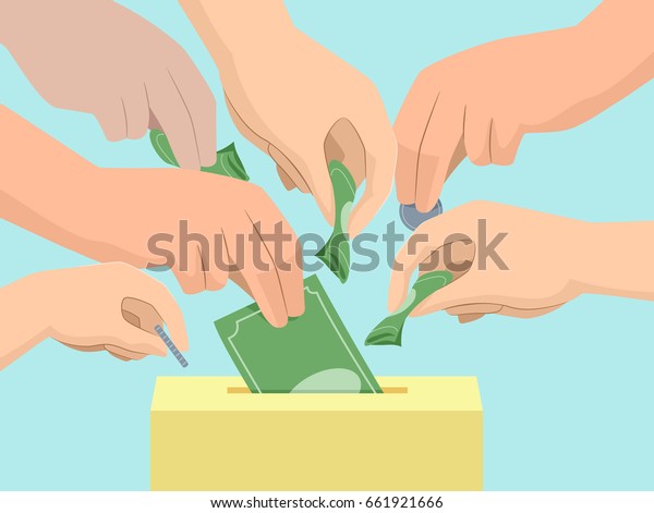 Illustration Hands Several People Placing Money Stock Vector (royalty 