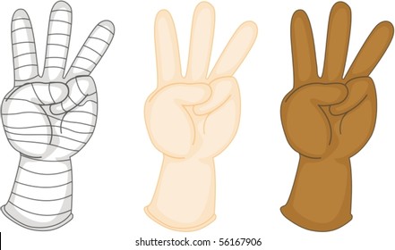 Illustration of Hands Showing Number on white background