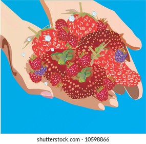 illustration with hands and strawberries