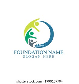 illustration of hands supporting the helpless, logo template for foundation or charity.