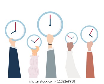 Illustration of hands with time management