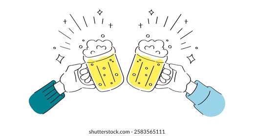 An illustration of hands toasting with beer.