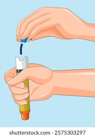 Illustration of hands using an epinephrine injector