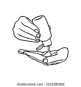 ilustración de las manos utilizando el vector de linearto de sanitizer manual