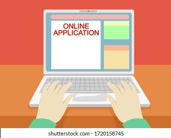 Illustration Of Hands Using A Laptop Filling Out An Online Application Form