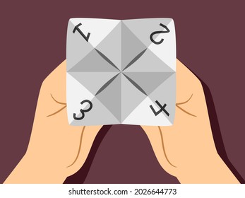 Illustration of Hands Using Paper Fortune Teller with Numbers