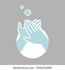 Illustration of hands washing with soap bubbles. Simple, clean design emphasizing hygiene and cleanliness. Hands washing, soap bubbles, hygiene focus. Vector illustration.