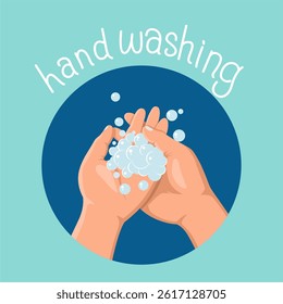 Illustration of Hands Washing With Soap for Hygiene Awareness