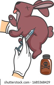 Illustration von Händen, die Handschuhe tragen, die einem Kaninchen Gift als Köder für Vögel von Gräuel injizieren