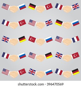 illustration of handshake between countries. USA and Russia. Germany and France. Turkey and the UK.