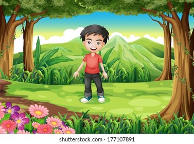 Illustration of a handsome boy at the forest
