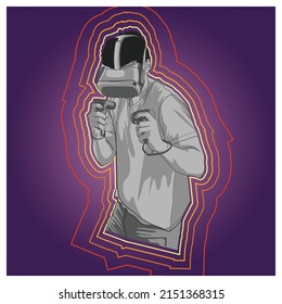 Illustration des hübschen Bruders mit virtueller Realität beim Boxkampf