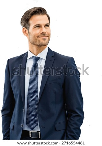 Illustration of handsome businessman in dark patterned suit looking away