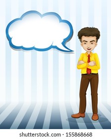 Illustration of a handsome businessman with an empty cloud template on a white background