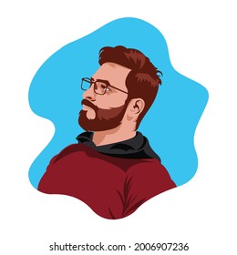 Illustration eines hübschen Guys. Avatar eines jungen Mannes Gesicht. Farbiges Porträt. Vektorgrafik im Flachstil