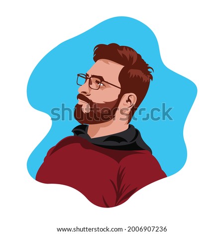 Illustration of a Handsome Guy. Avatar of a Young Man Face. Colourful Portrait. Vector Illustration in Flat Style
