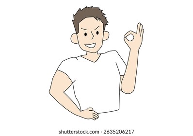 Illustration of a handsome macho man making an OK pose with his hand