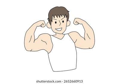 Illustration of a handsome macho man posing in a muscular pose
