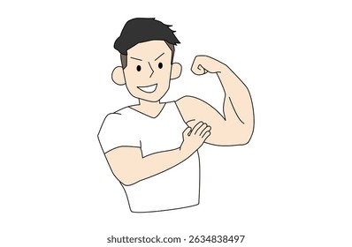 Illustration of a handsome macho man showing off his muscles