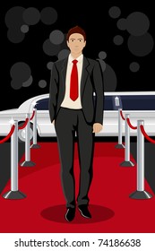 illustration of handsome male walking on red carpet