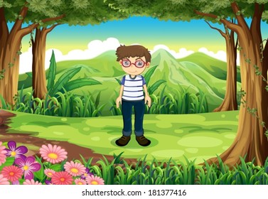 Illustration of a handsome man at the jungle