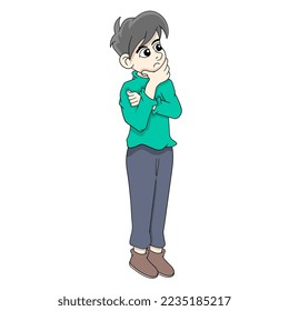 ilustración de un hombre apuesto de pie pensando superando un problema laboral. ilustración de diseño vectorial