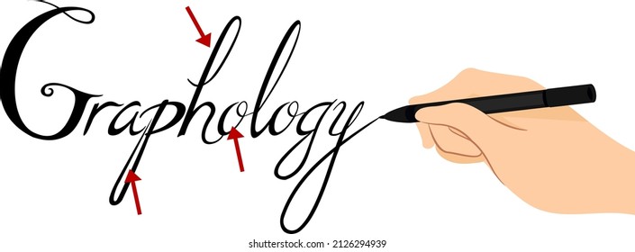Illustration of Handwriting Graphology Word Using Pen with Arrows