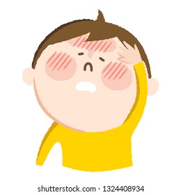 Illustration of handwriting style.A boy with a cold, a fever was out.