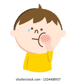 Illustration of handwriting style.A boy who is swelling his cheeks in red.