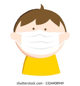 Illustration of handwriting style.A boy who is masking.